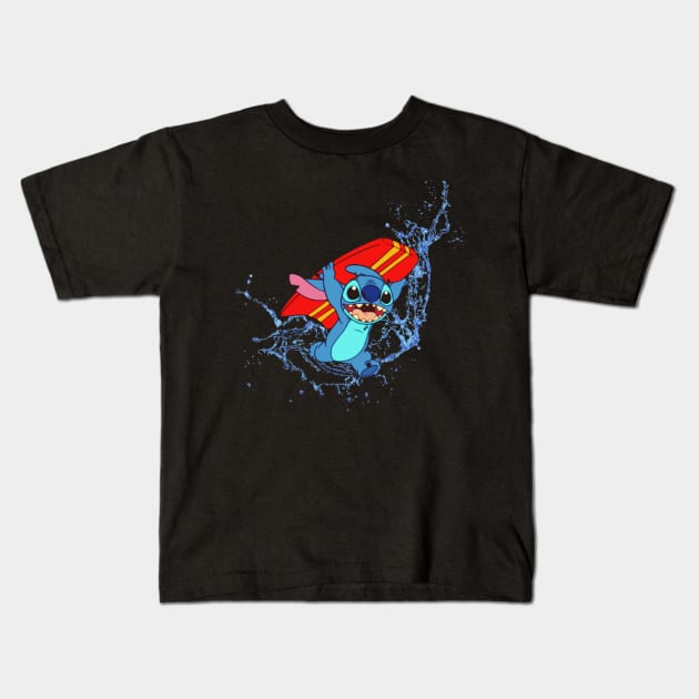 Surfing Stitch Kids T-Shirt by Rohman1610